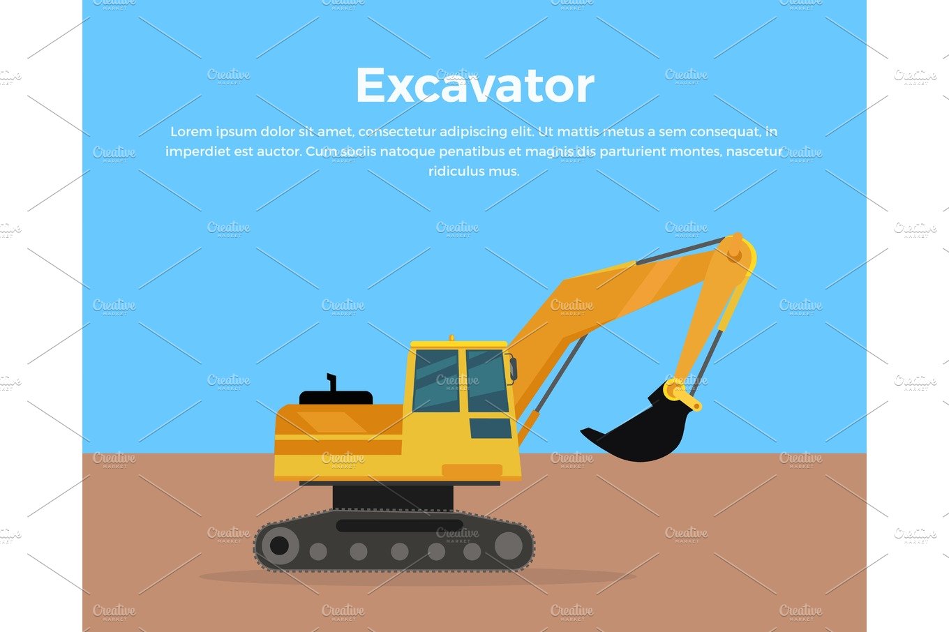 Excavator Banner Flat Design Vector Illustration cover image.