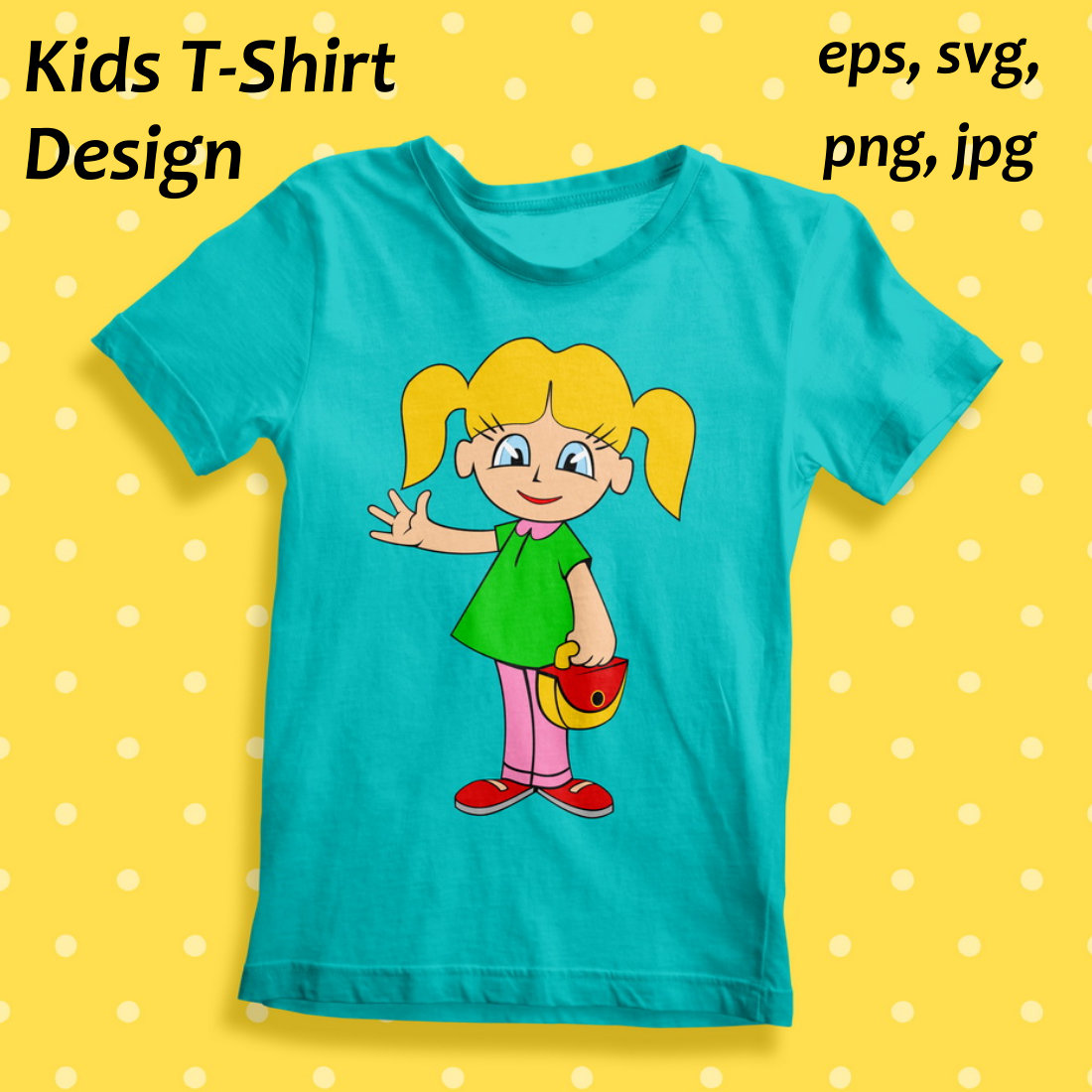Cartoon Little Girl Sublimation Kids T-Shirt Design cover image.