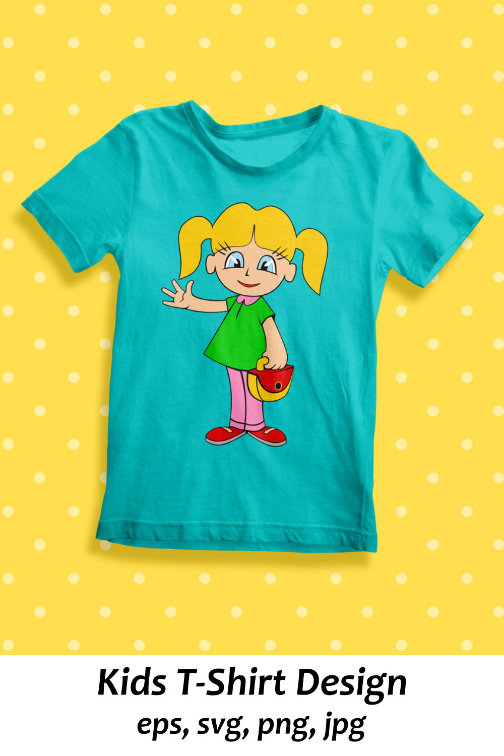 Cartoon Little Girl Sublimation Kids T-Shirt Design pinterest preview image.