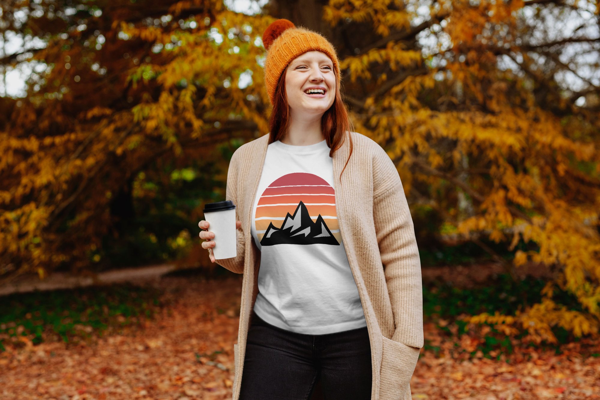 girl with coffee on park t shirt mockup 2000x1334 325