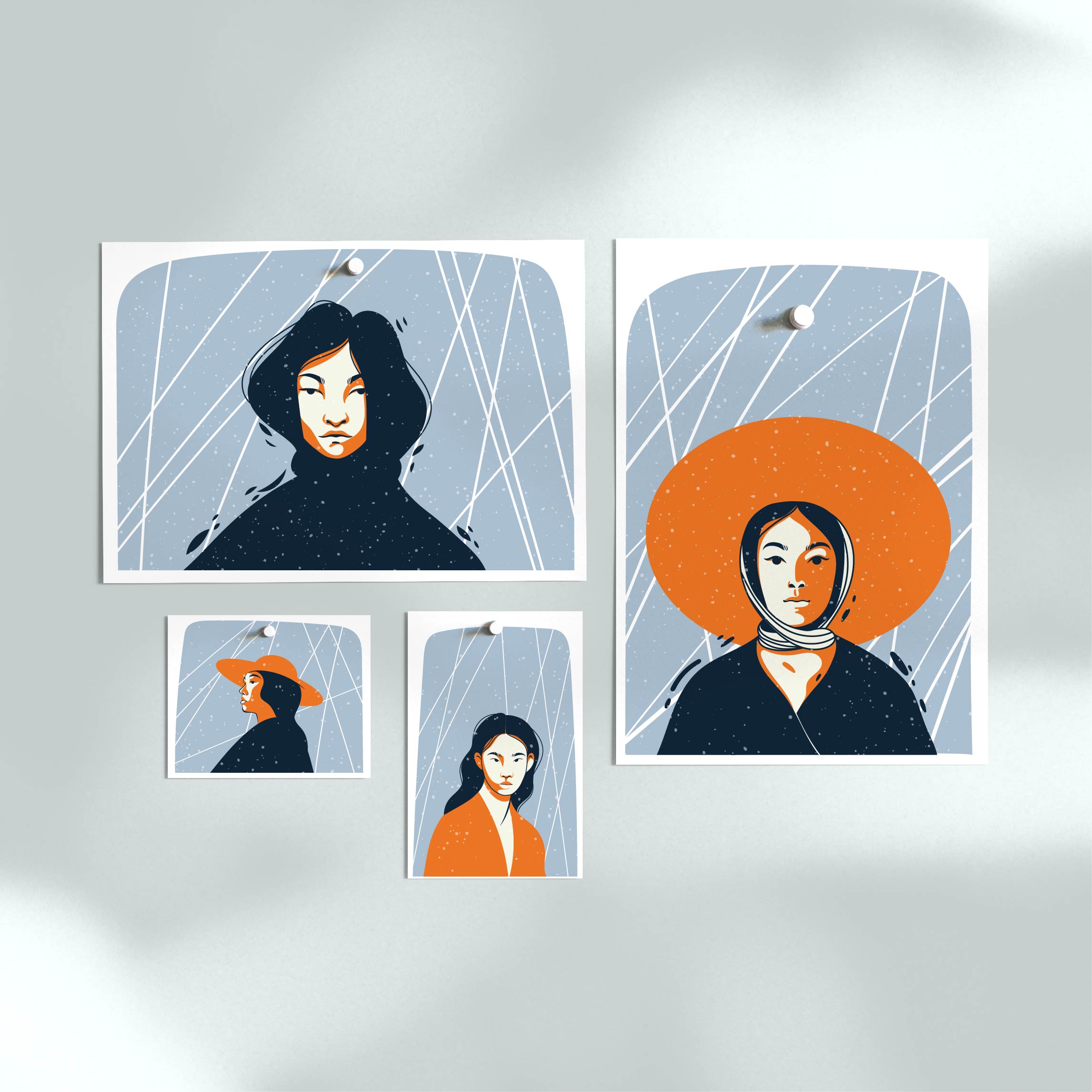 A series of female portraits in a minimalist style preview image.