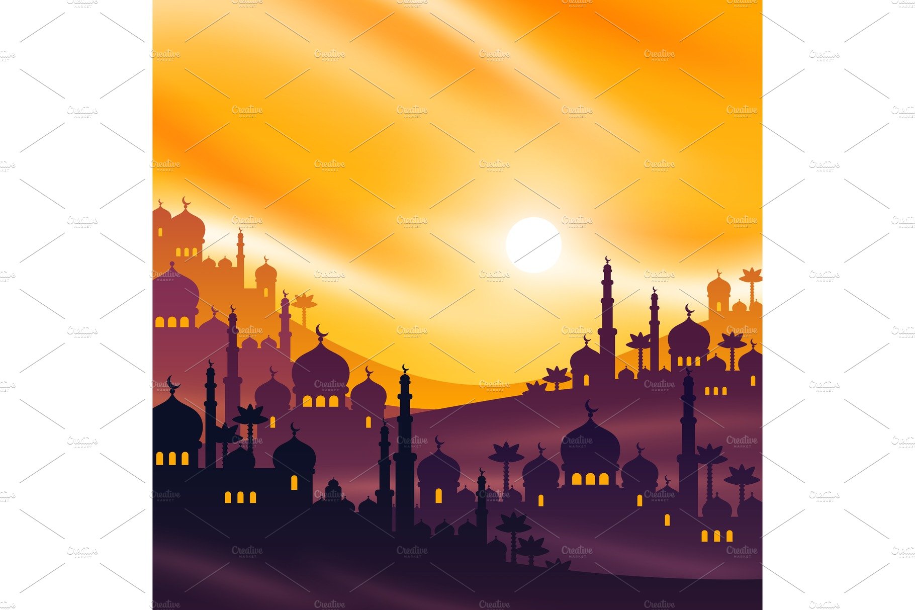 Arabian city at sunset cover image.