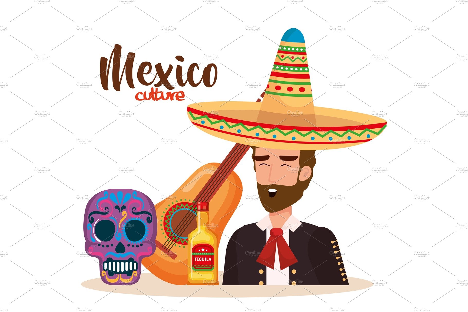 mexican mariachi with set icons cover image.