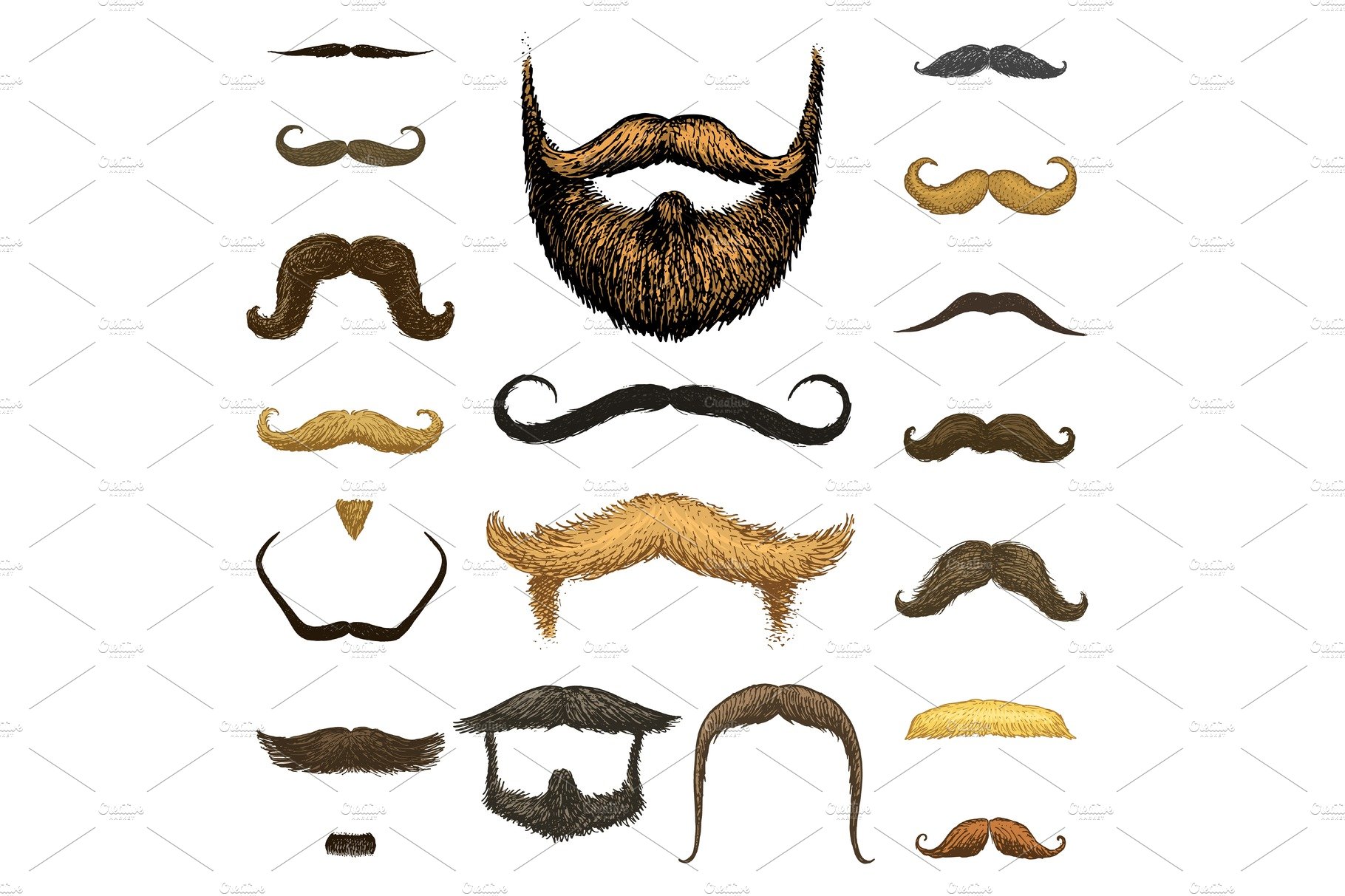 Set of mustache and funny beard of men, hipster and retro barber or hairdre... cover image.