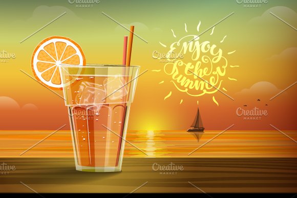 Glass with lemonad at sunset cover image.