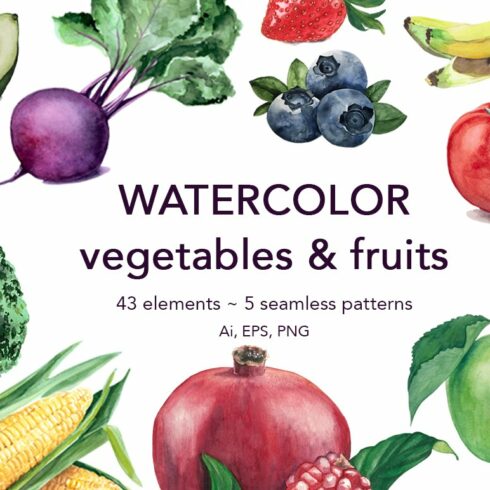 Watercolor vegetables & fruits cover image.