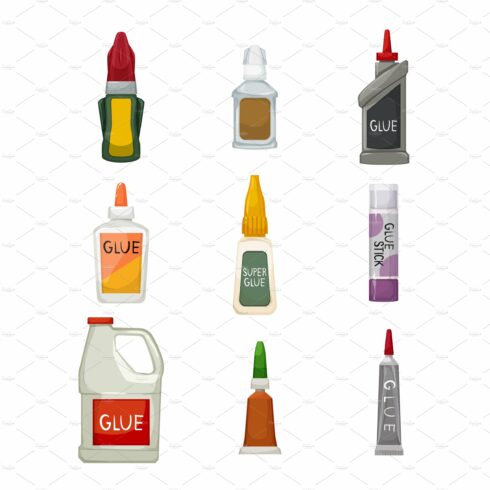 glue bottle set cartoon vector cover image.