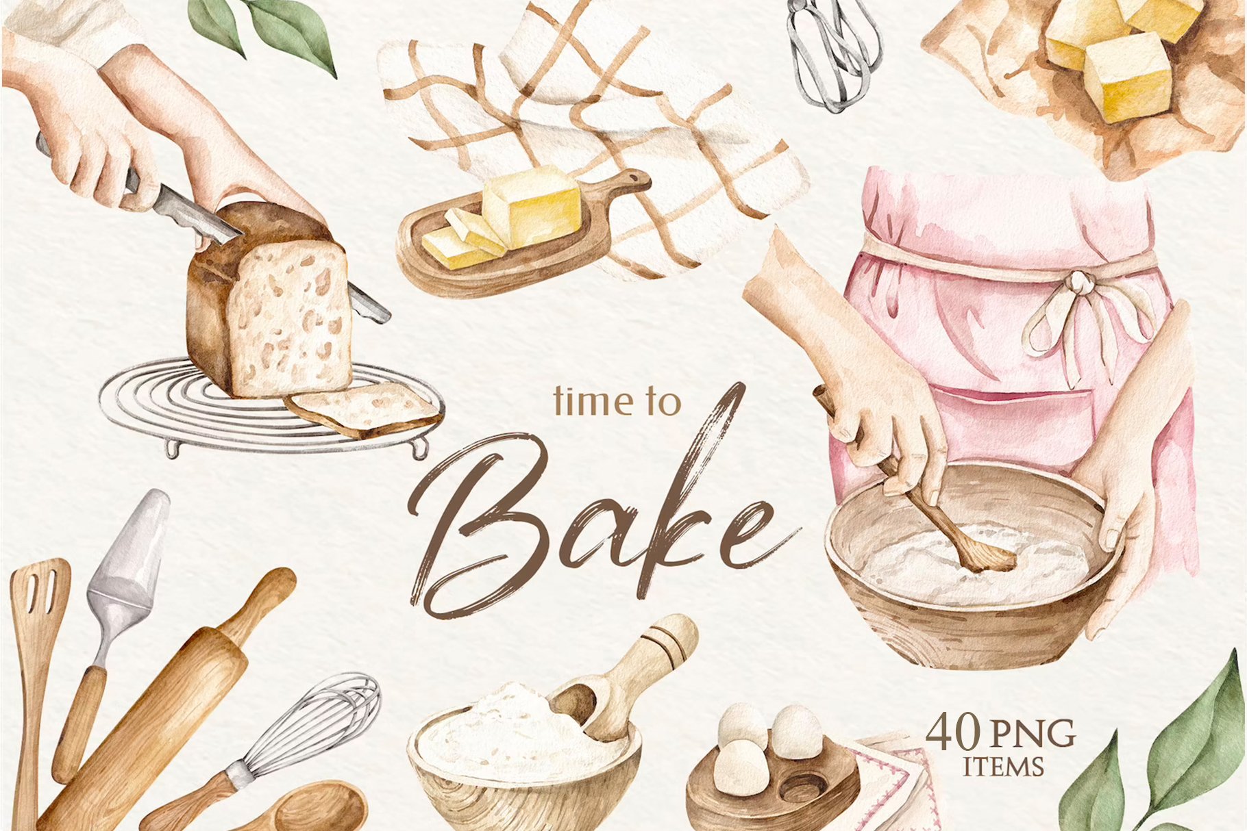 Watercolor Baking Clipart cover image.