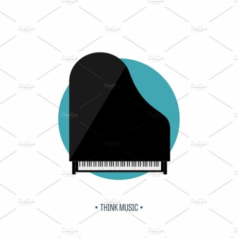 Vector illustration. Musical flat background. Piano key, keyboard. Melody. ... cover image.