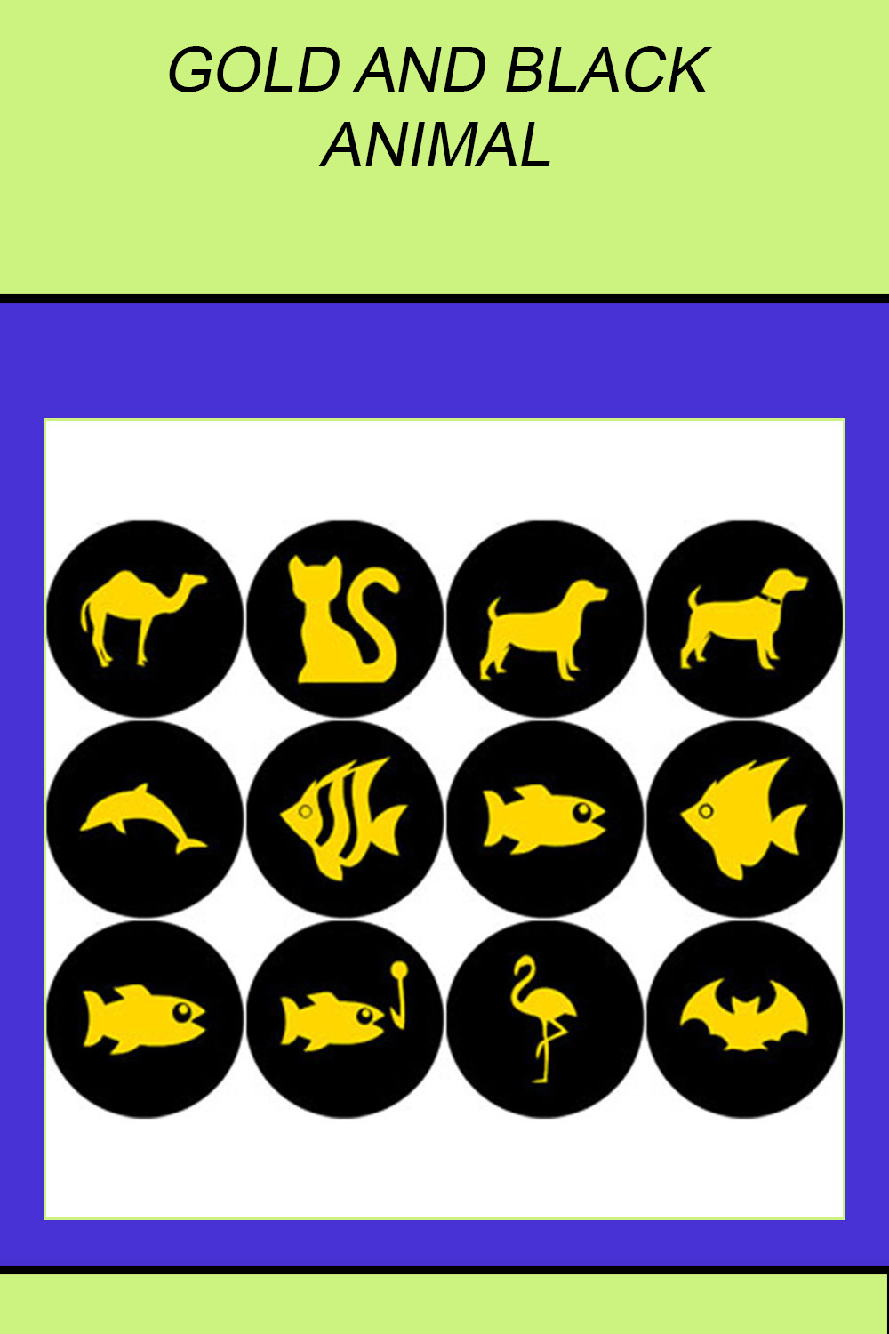 GOLD AND BLACK ANIMAL ICONS pinterest preview image.