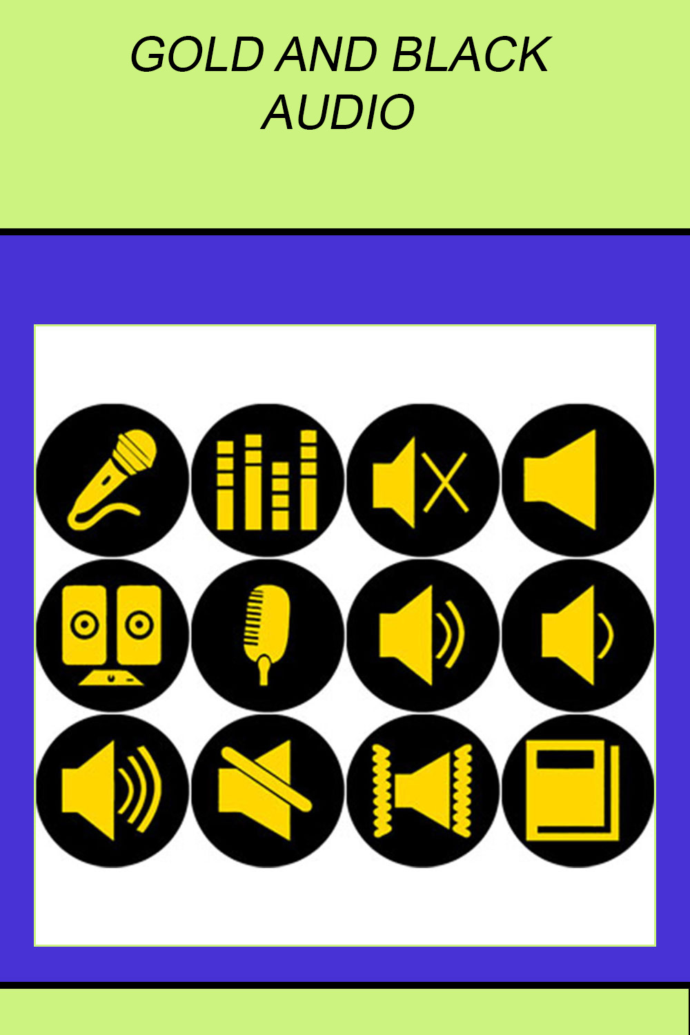 GOLD AND BLACK AUDIO ICONS pinterest preview image.