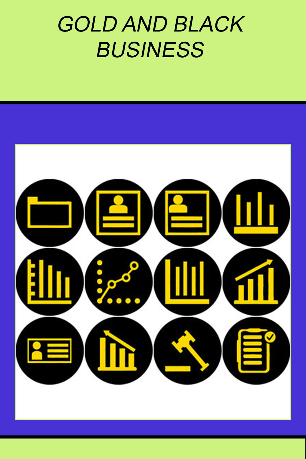 GOLD AND BLACK BUSINESS ICONS pinterest preview image.