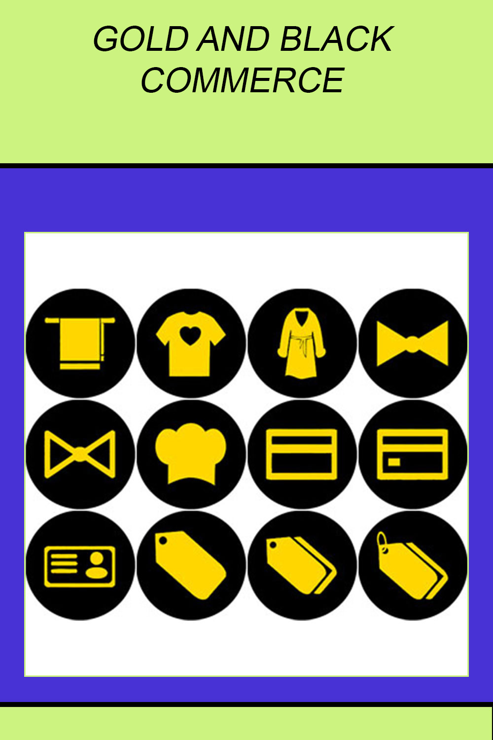 GOLD AND BLACK COMMERCE ICONS pinterest preview image.