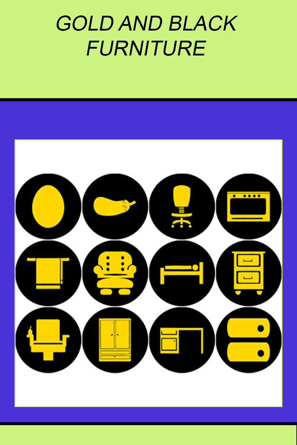 GOLD AND BLACK FURNITURE ROUND ICONS pinterest preview image.