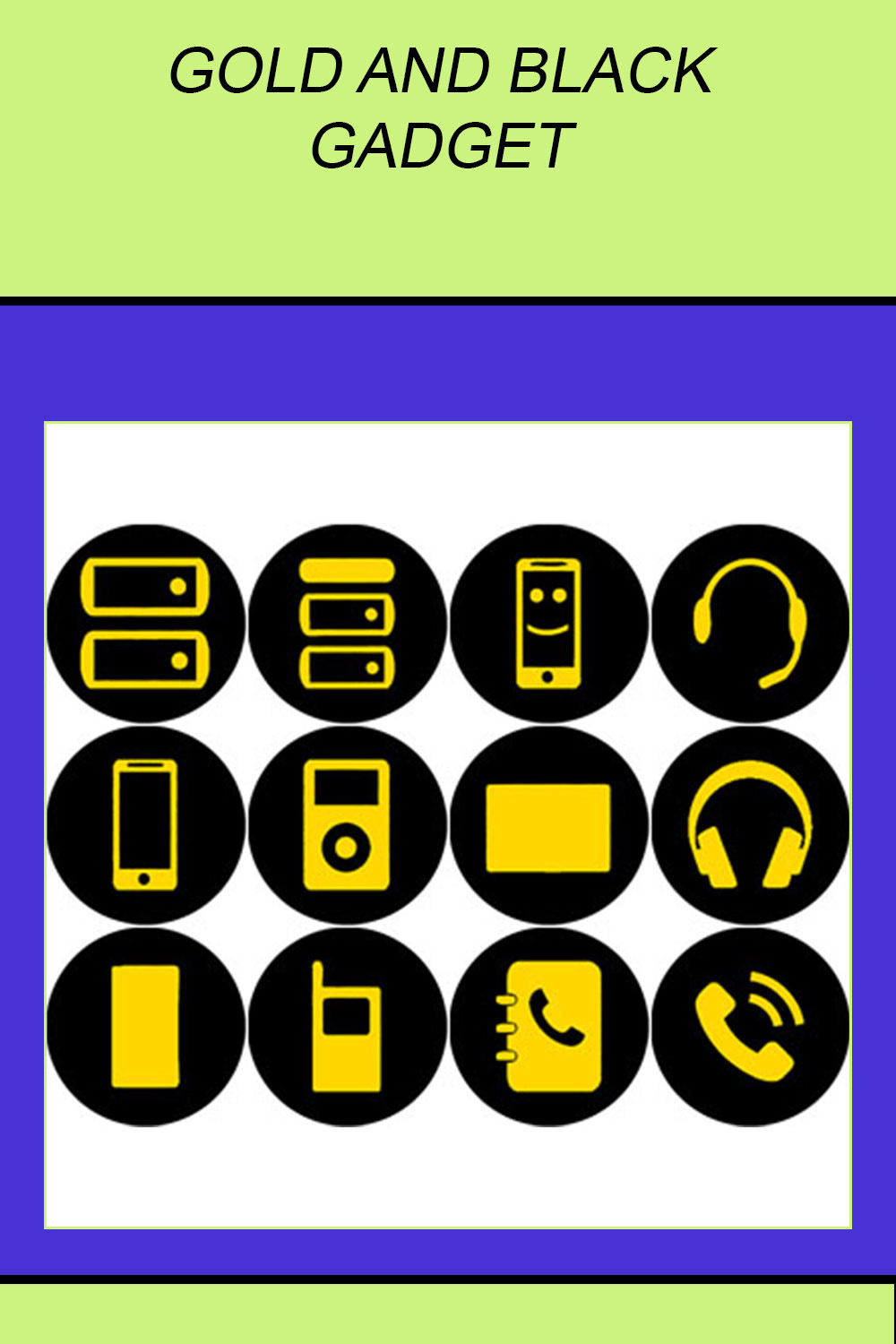 GOLD AND BLACK GADGET ROUND ICONS pinterest preview image.