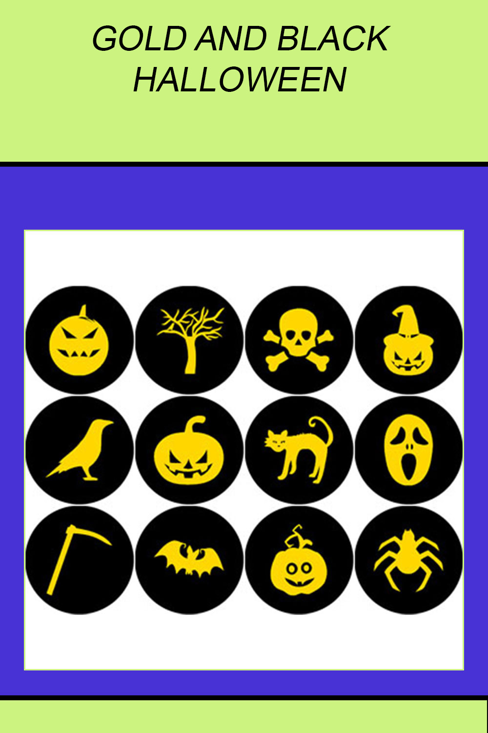 GOLD AND BLACK HALLOWEEN ROUND ICONS pinterest preview image.