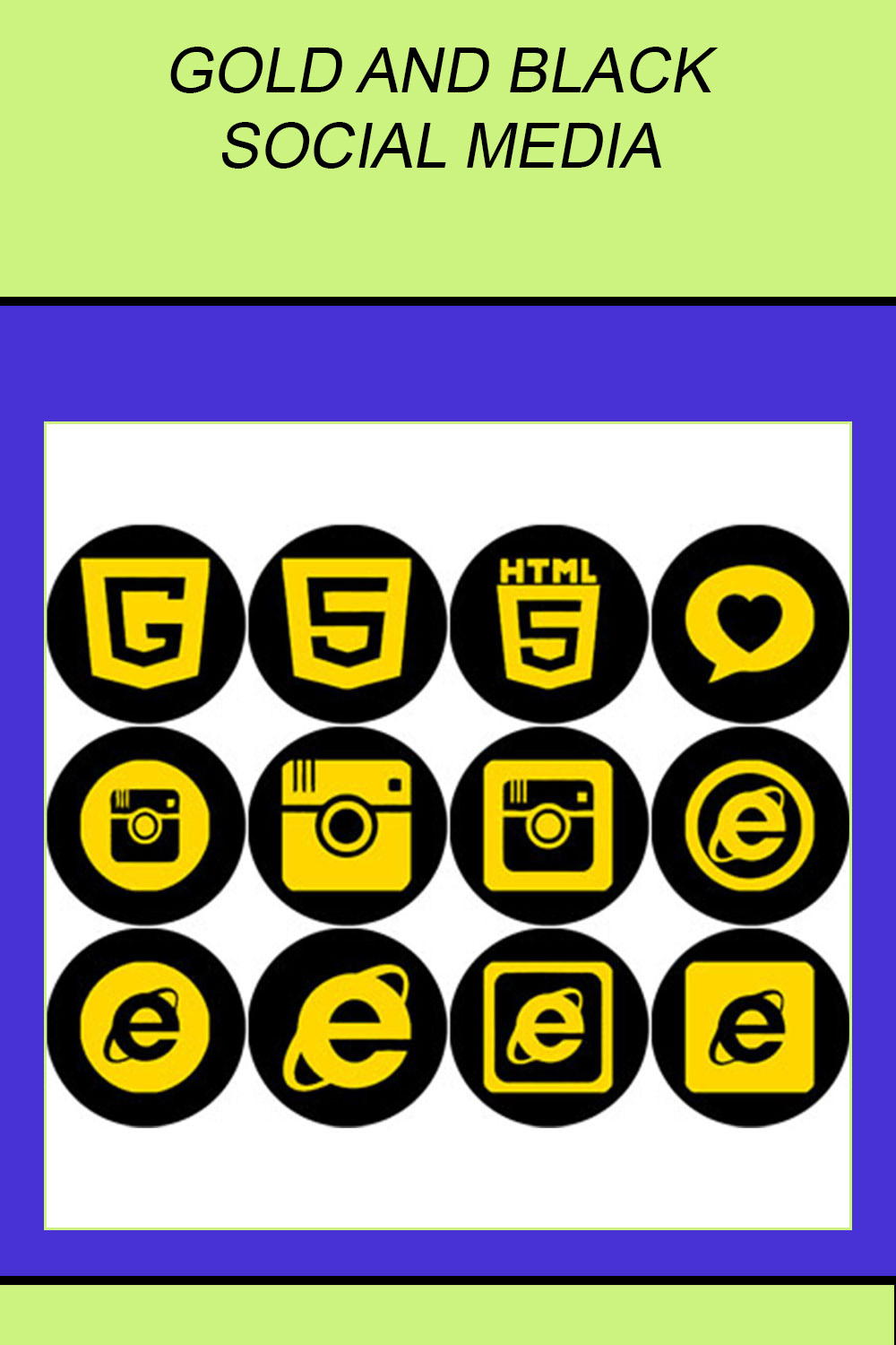 GOLD AND BLACK SOCIAL MEDIA ROUND ICONS pinterest preview image.