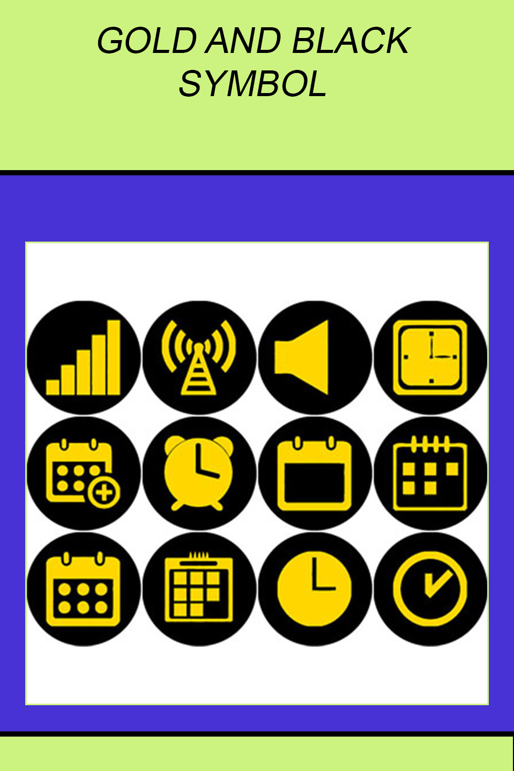 GOLD AND BLACK SYMBOL ROUND ICONS pinterest preview image.