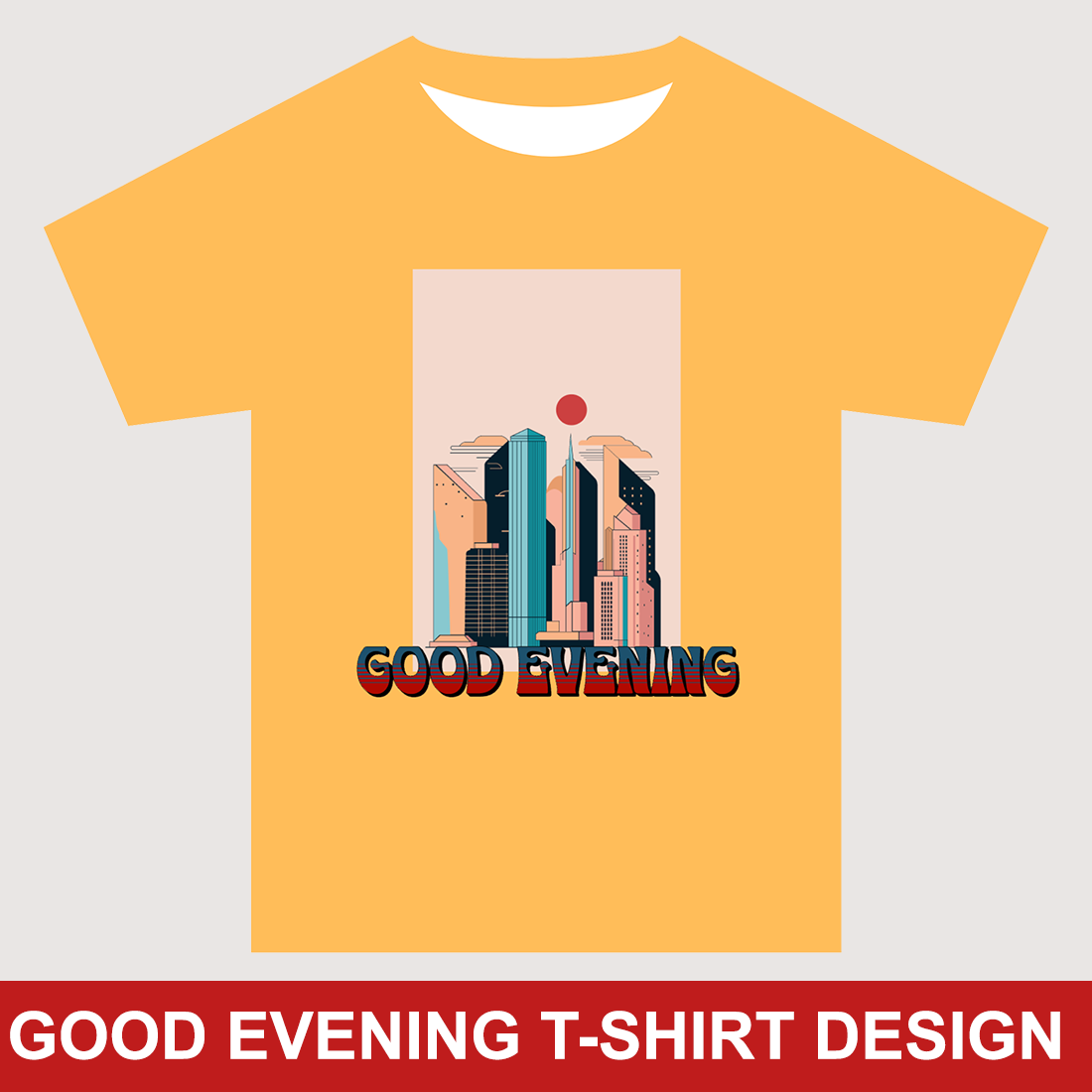 city evening T-shirt design preview image.