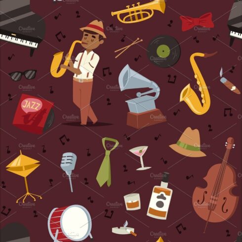 Fashion jazz band music party symbols art performance and musical instrumen... cover image.