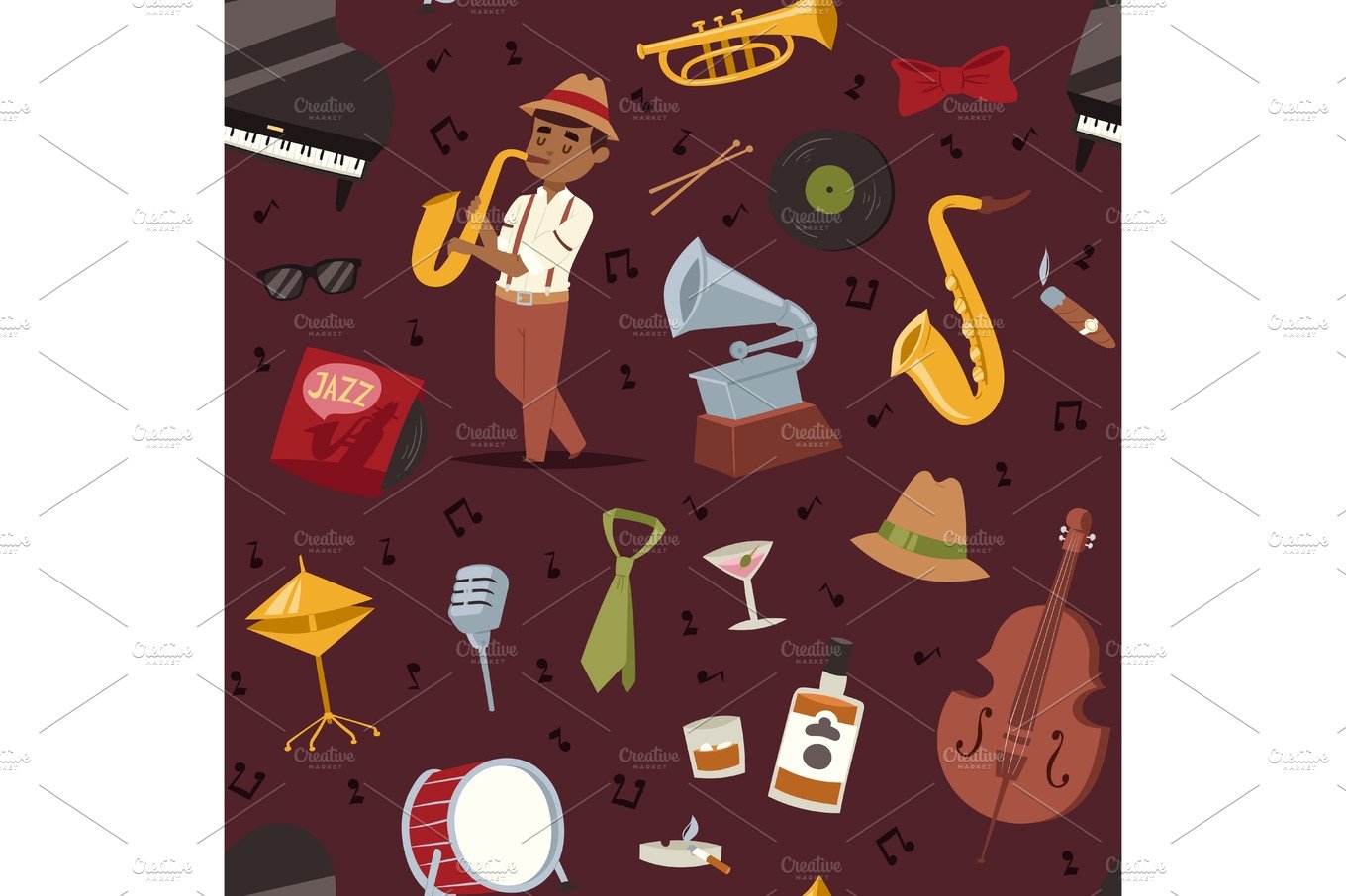 Fashion jazz band music party symbols art performance and musical instrumen... cover image.