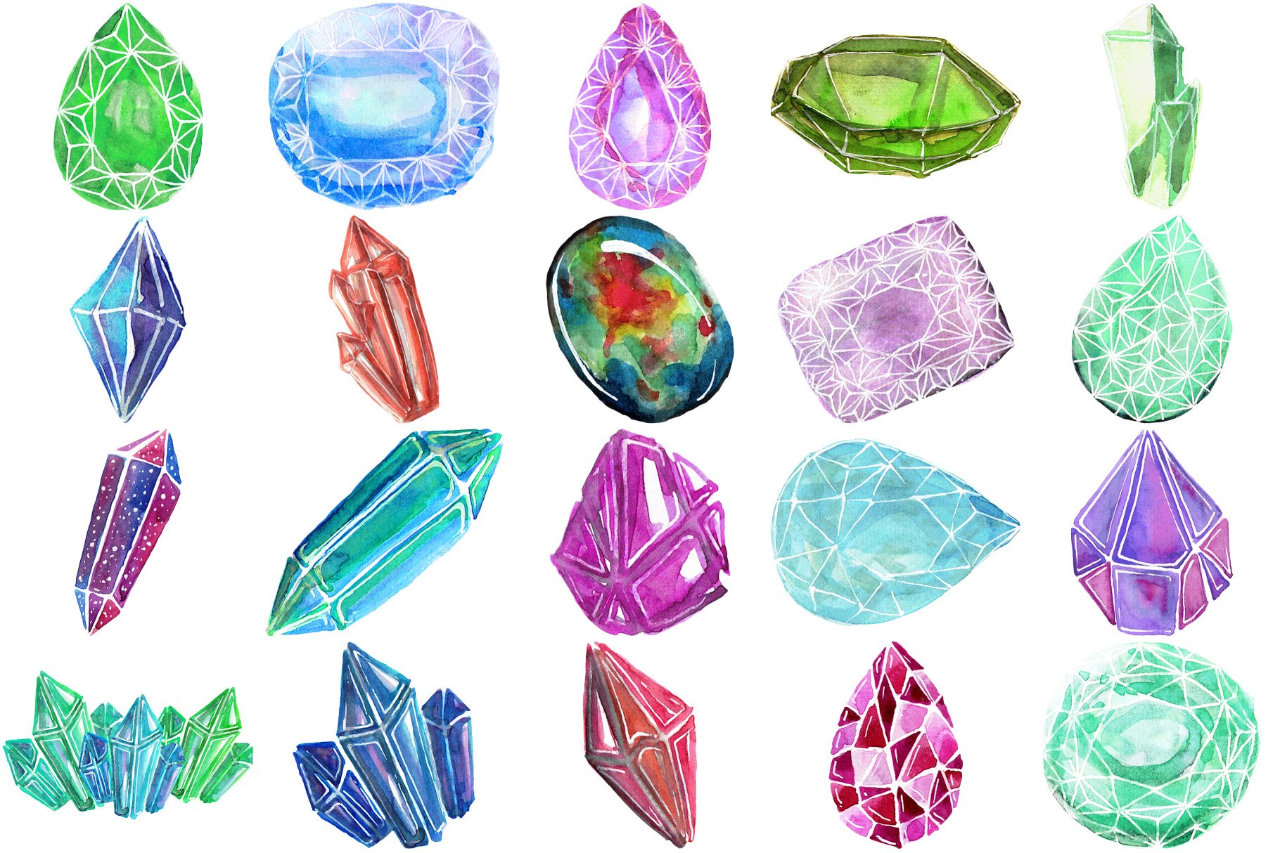 Gemstones: 98 Watercolor Clipart PNG preview image.