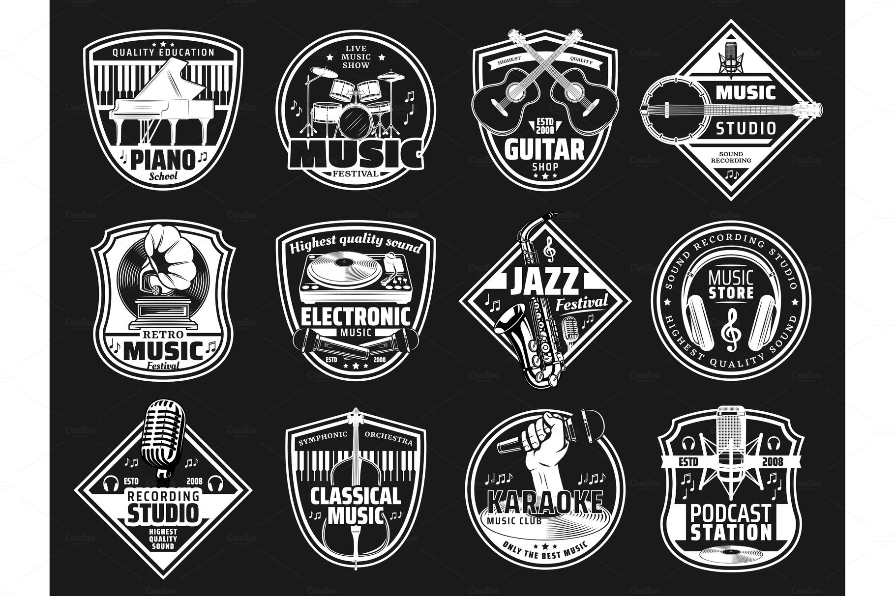 Music shop and record studio icons cover image.