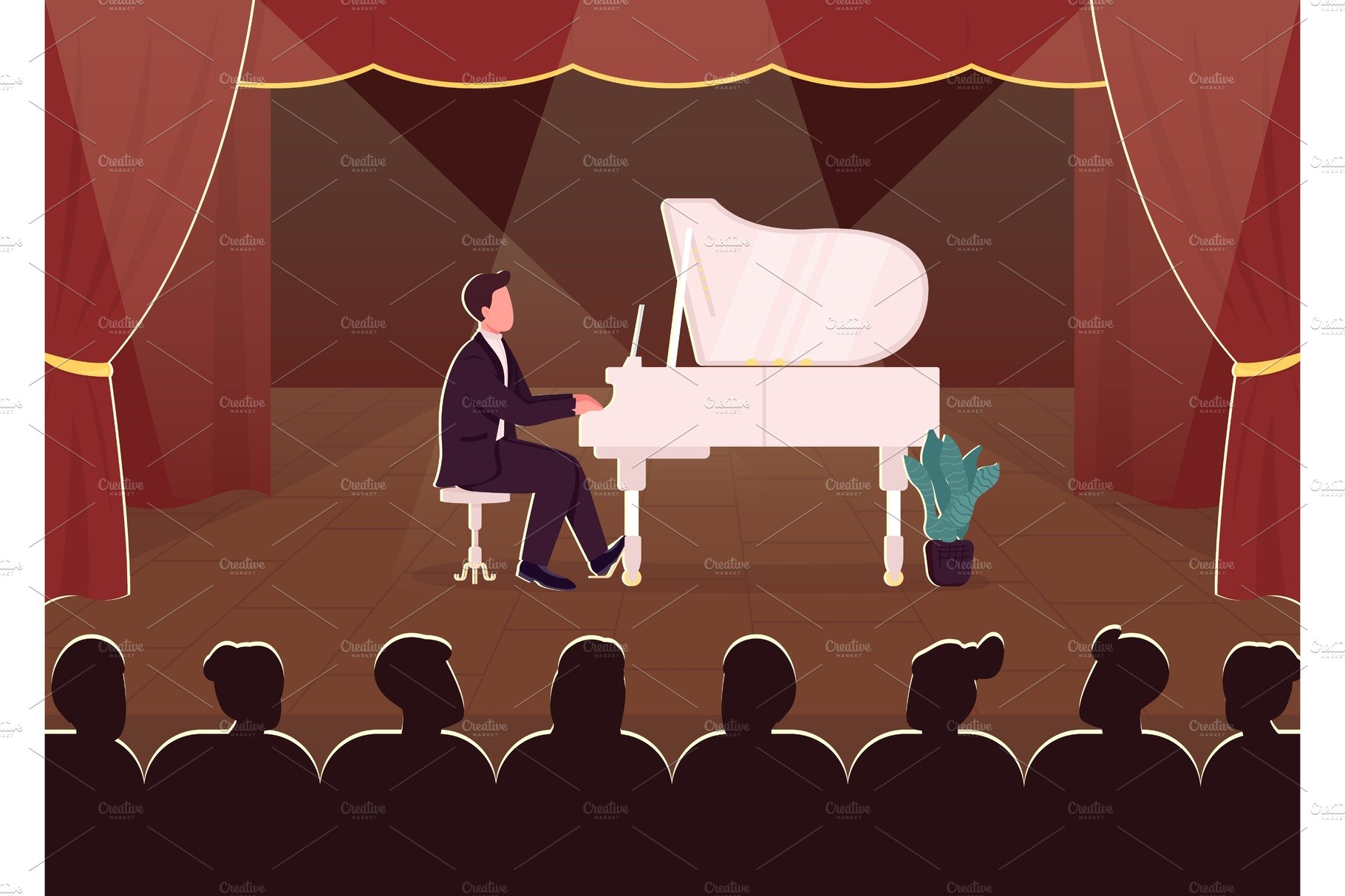 Live piano concert flat illustration cover image.