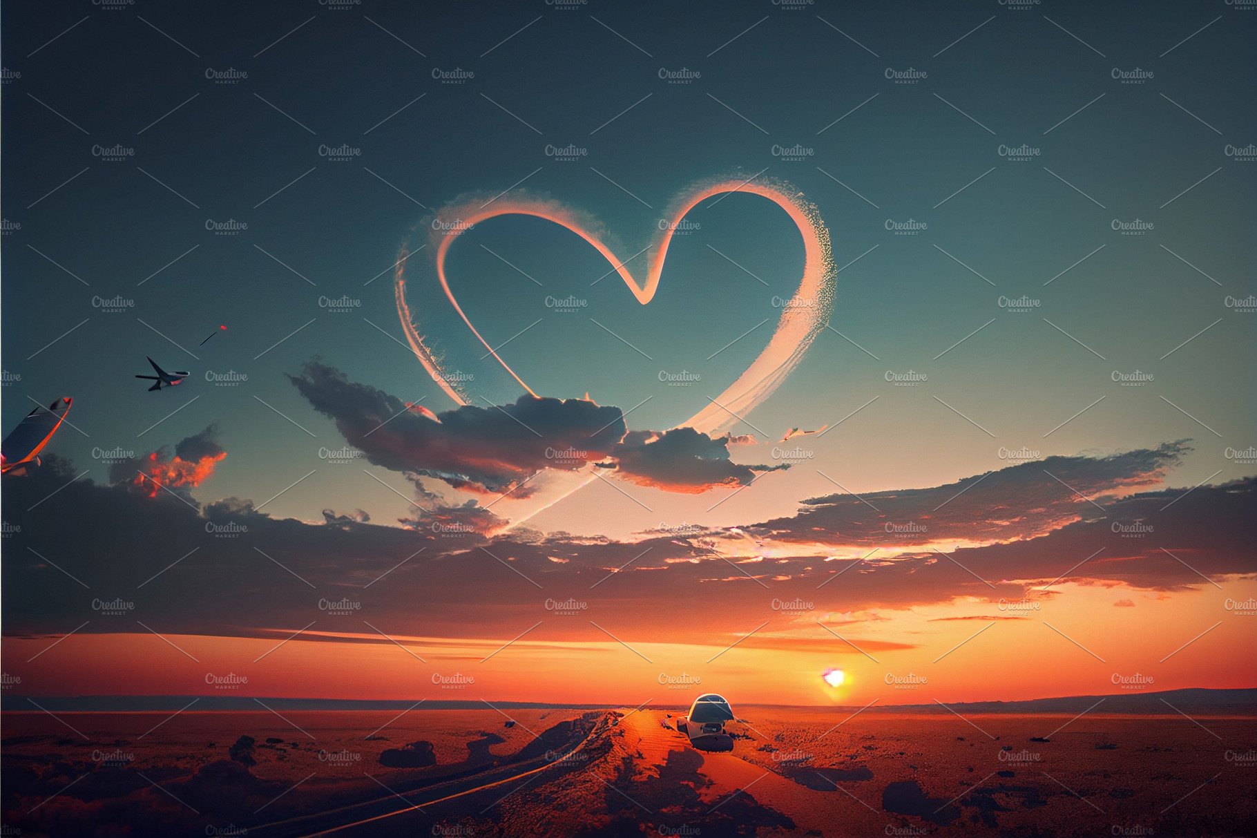 heart shaped sunset