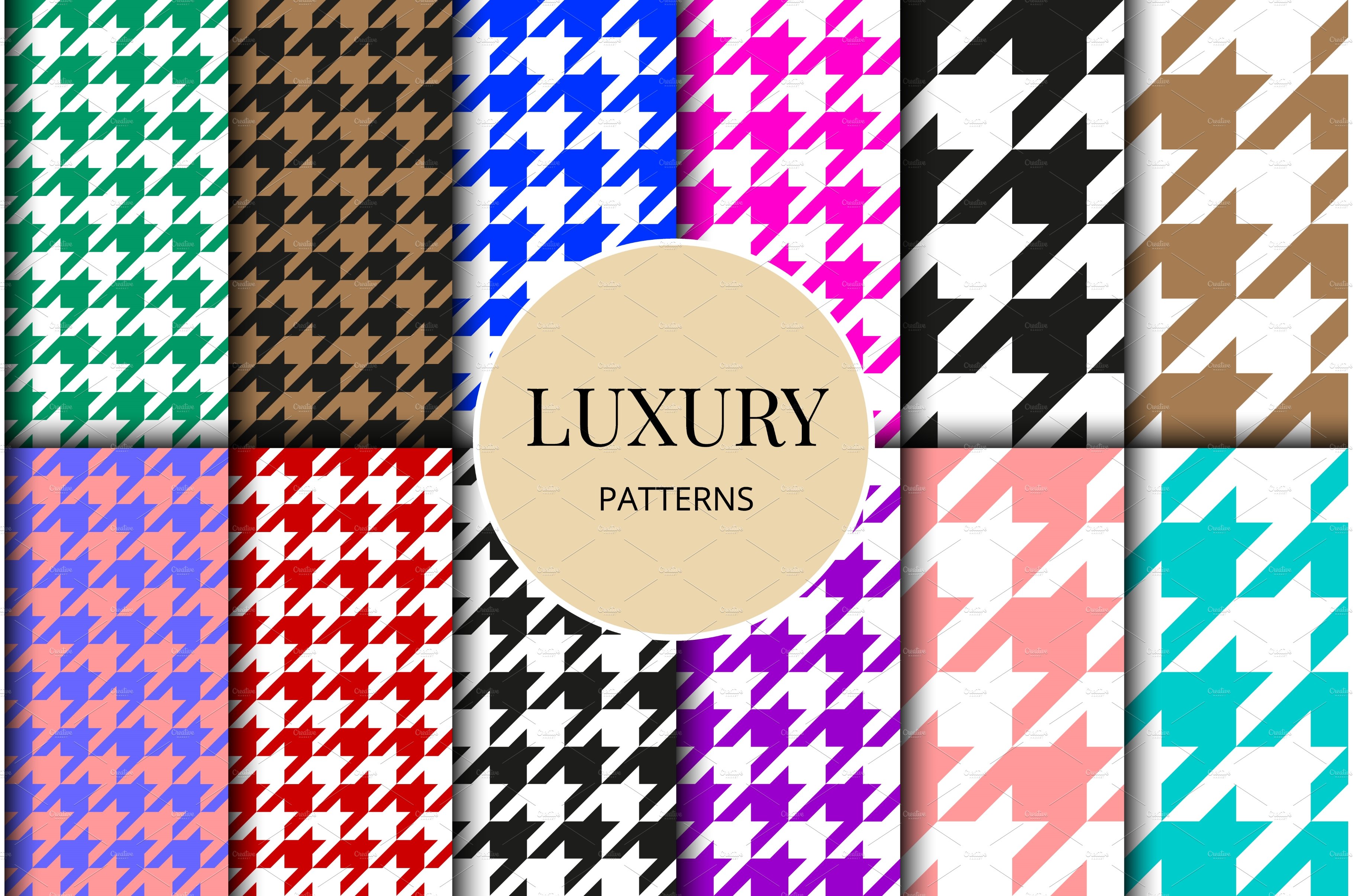 Houndstooth seamless patterns set cover image.