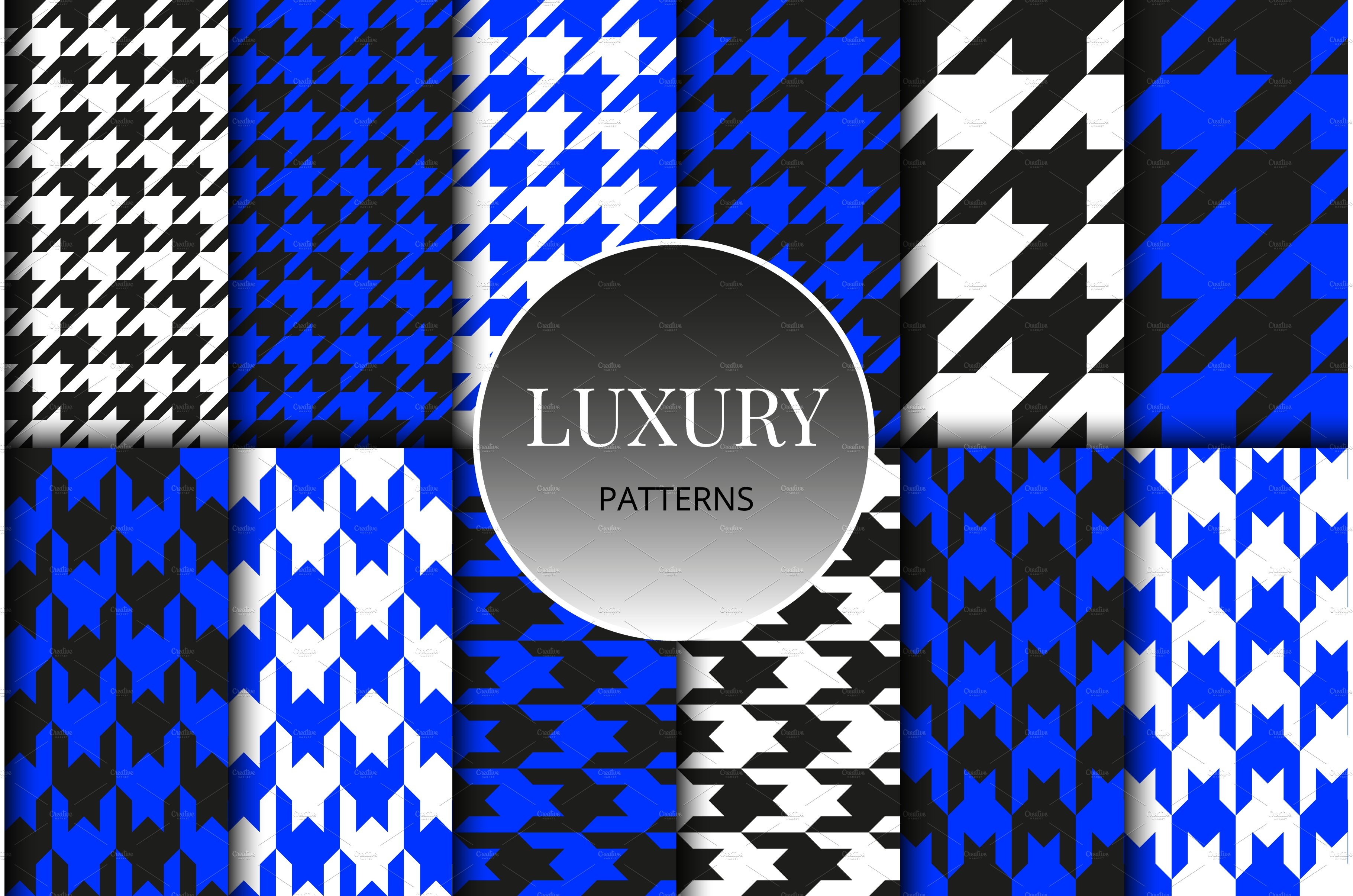 Houndstooth blue patterns set cover image.