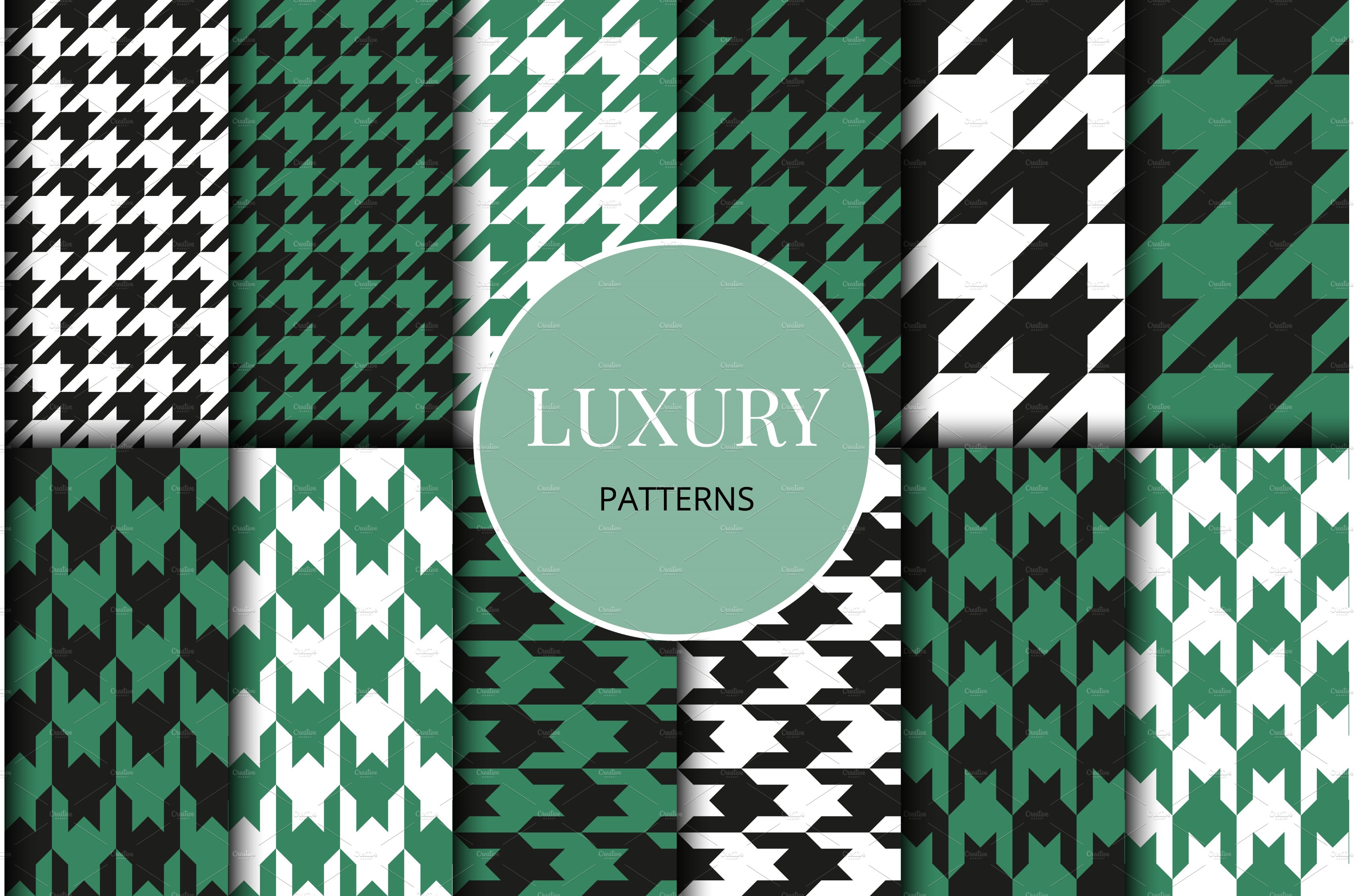 Houndstooth green patterns set cover image.