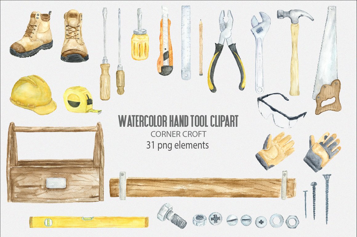 Watercolor Hand Tool Illustration preview image.
