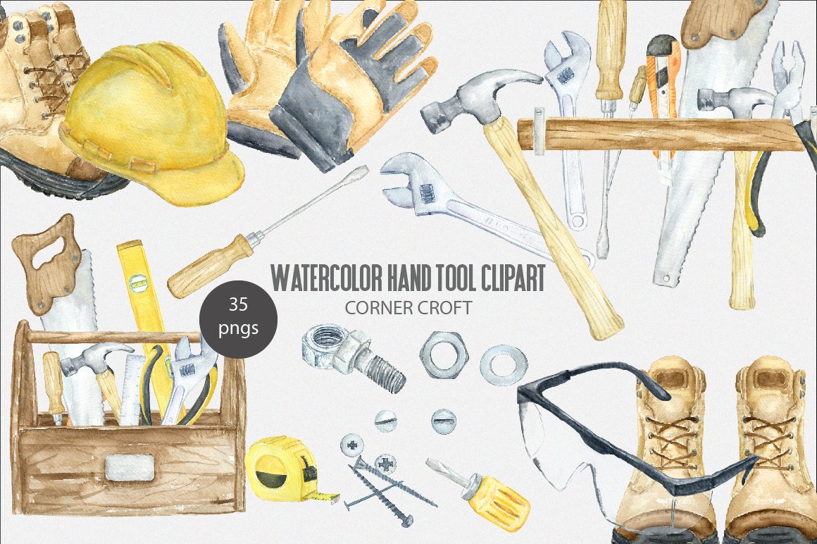 Watercolor Hand Tool Illustration cover image.