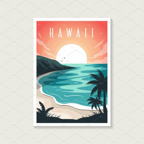 Beautiful Hawaii beach poster design cover image.