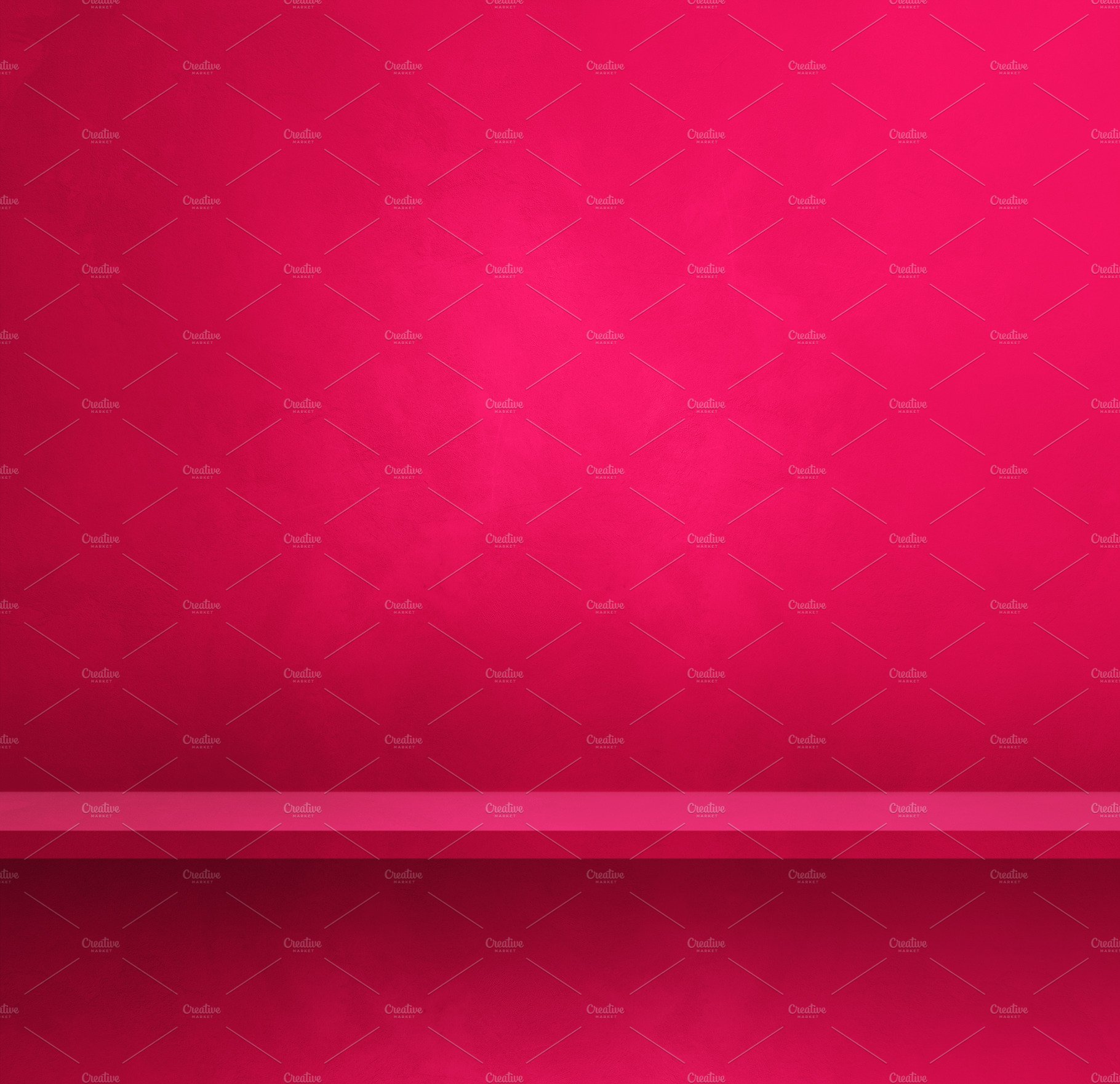 Empty shelf on a pink wall. Background template. Square banner cover image.