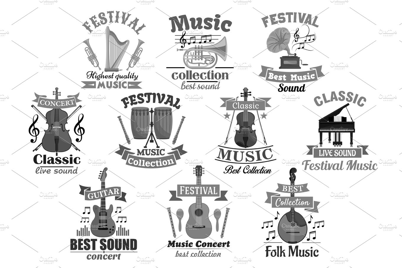 Music instrument emblem for musical design cover image.