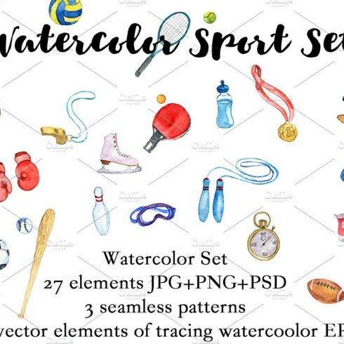 Watercolor sport set cover image.