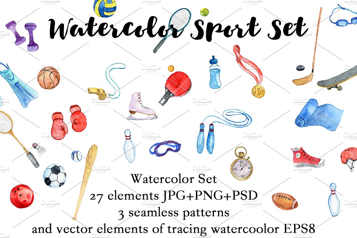 Watercolor sport set cover image.