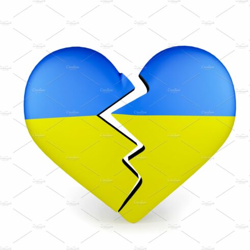 Broken heart of Ukraine flag 3D cover image.