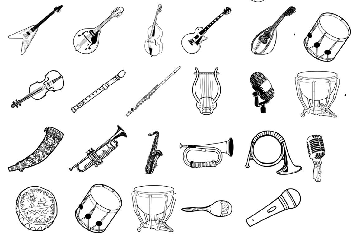 Musical instruments isolated sketch music objects Vector Image-saigonsouth.com.vn