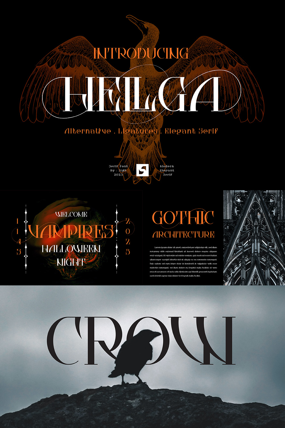 HELLGA - Gothic Serif Font pinterest preview image.
