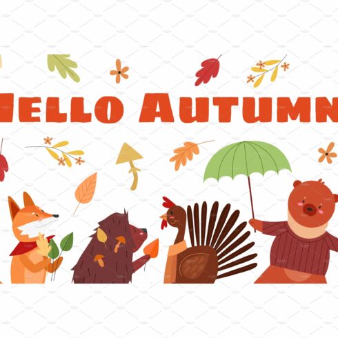 Hello autumn animals lettering cover image.