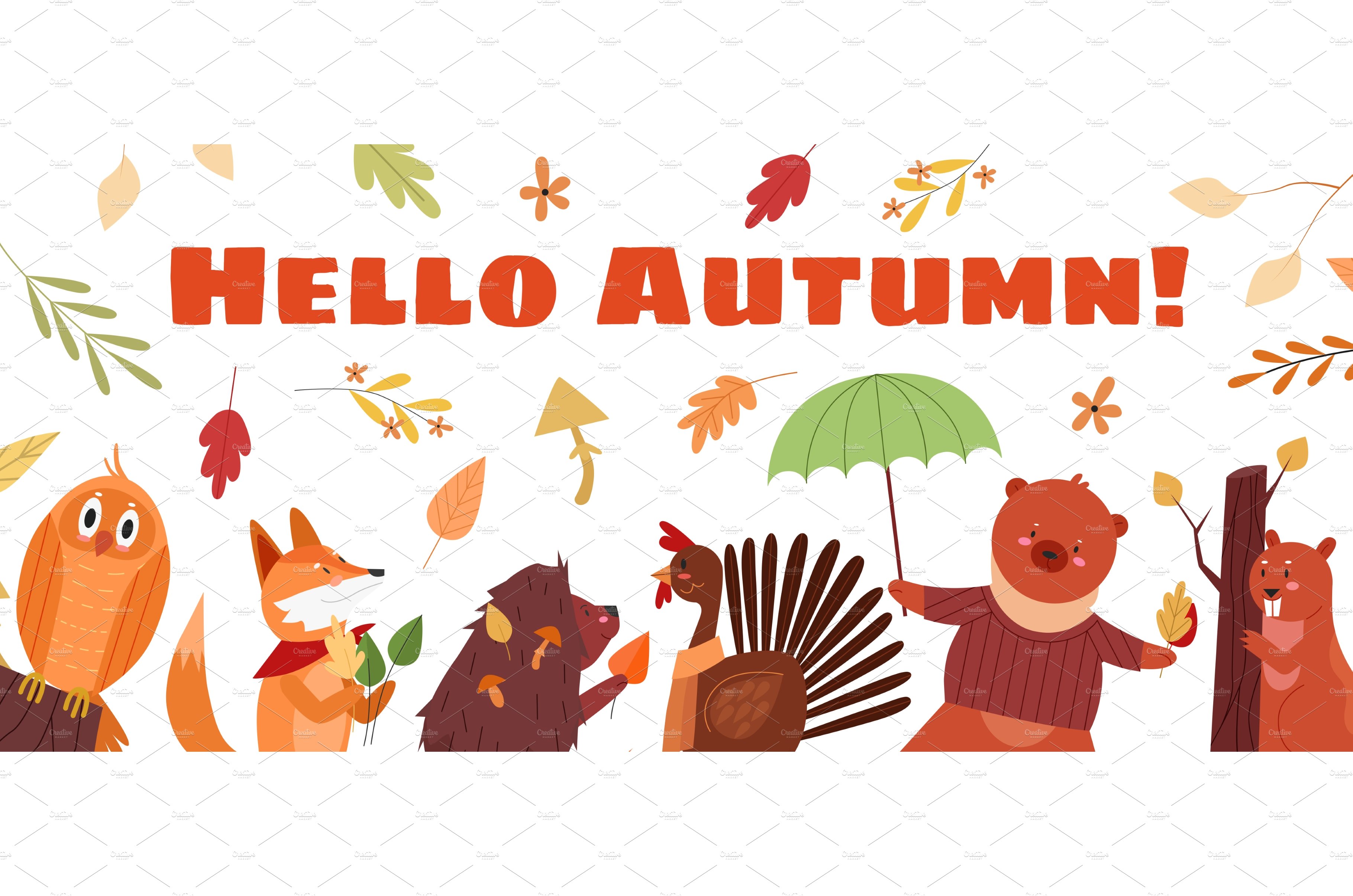 Hello autumn animals lettering cover image.