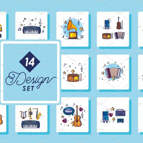 set fourteen designs of music cover image.