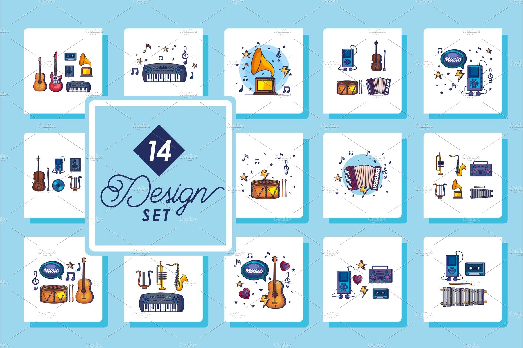 set fourteen designs of music cover image.