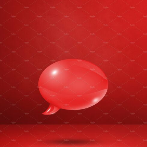 Red speech bubble on concrete wall vertical background cover image.