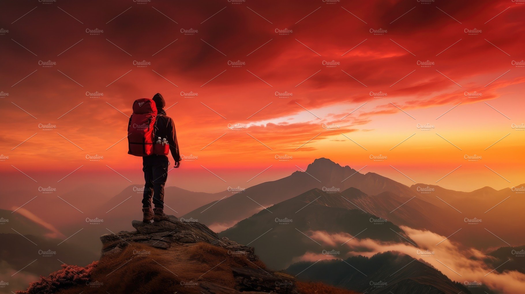 The man atop the red mountain gazed at the setting sun and orang cover image.