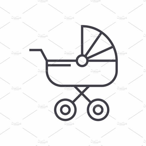 baby carriage vector line icon, sign, illustration on background, editable ... cover image.