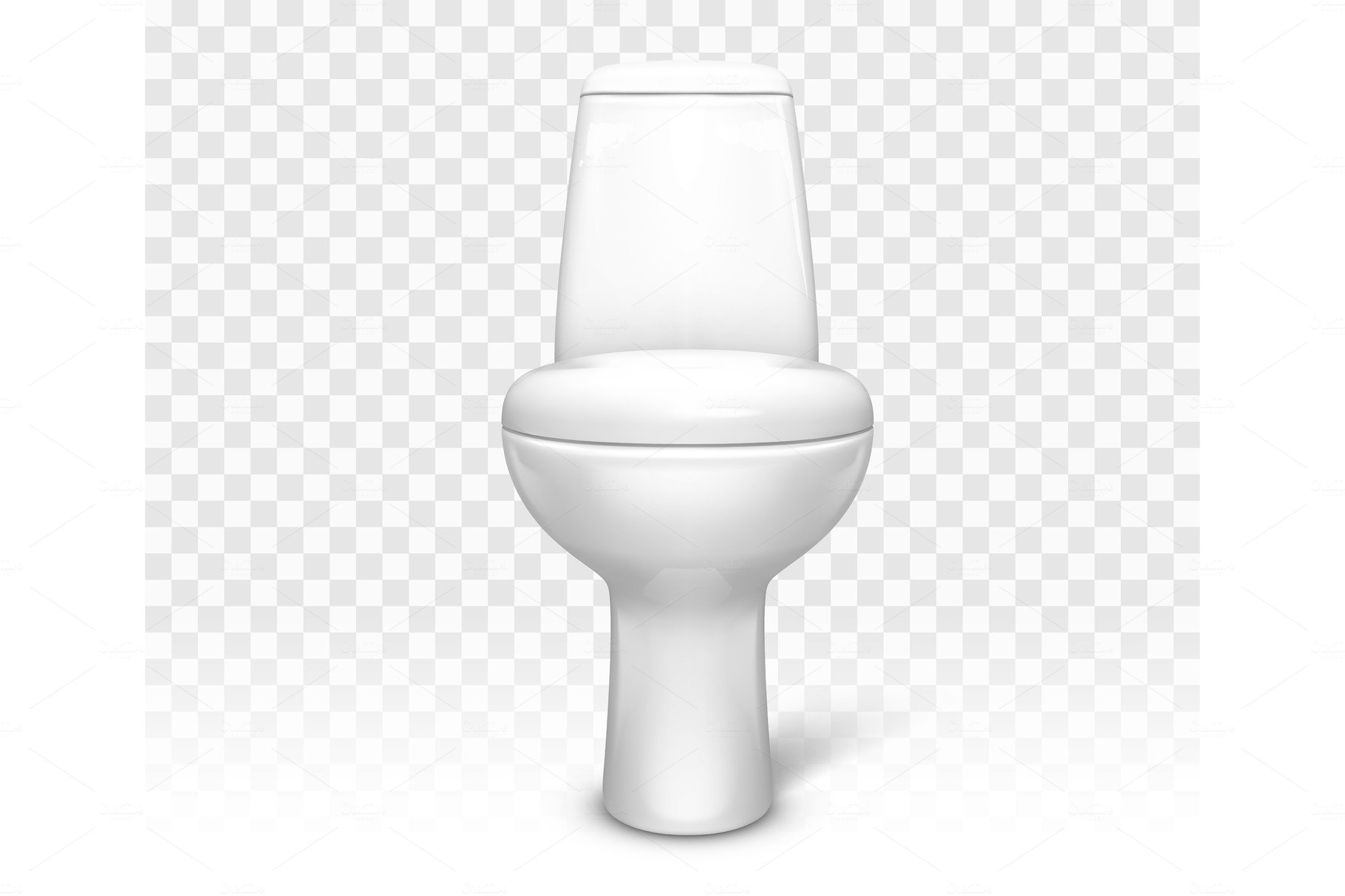 Toilet with seat. White ceramic cover image.